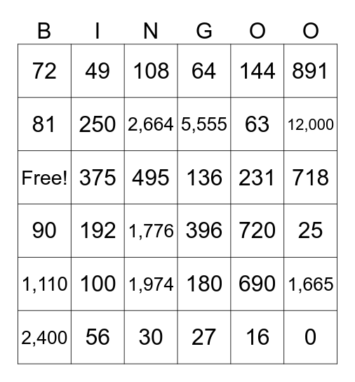 Grade 3 Multiplication Bingo Card