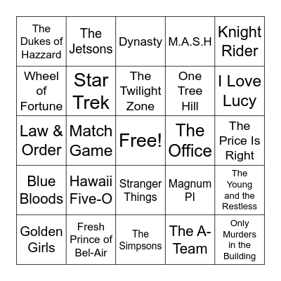 TV Theme Songs Bingo Card