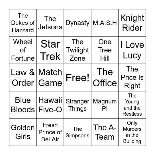 TV Theme Songs Bingo Card