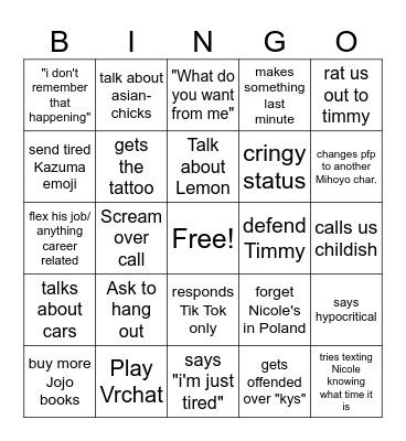 Thomas Summer Bingo Card