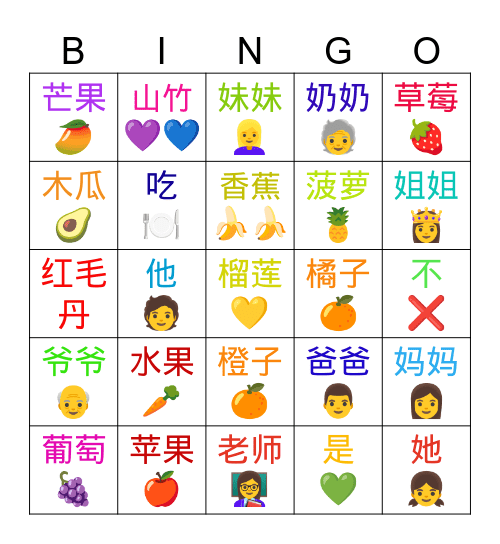 MYMY水果 Bingo Card