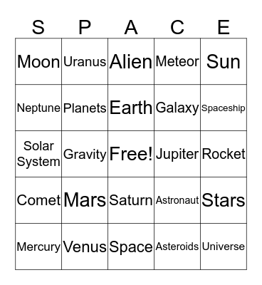 Adventures in Space Bingo Card