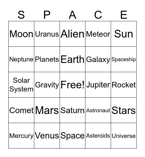 Adventures in Space Bingo Card