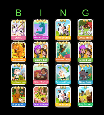Wildlife Tales Bingo Card