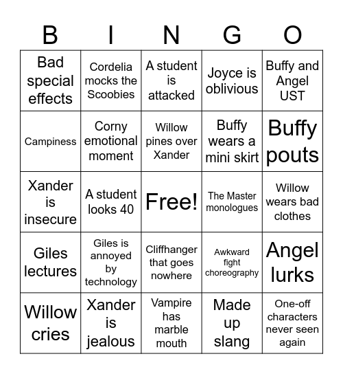 Buffy S1 Bingo Card