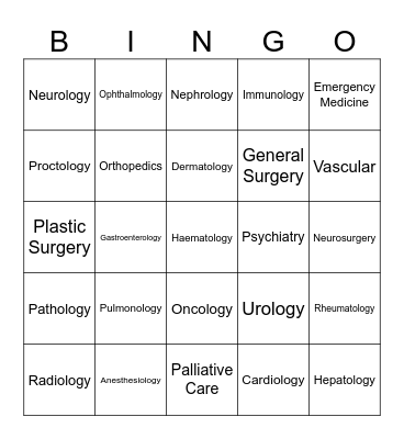 Cancer Medical Specialty Bingo Card