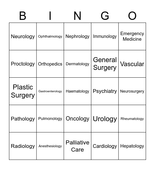Cancer Medical Specialty Bingo Card