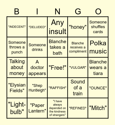 'A Streetcar Named Desire' Bingo Card