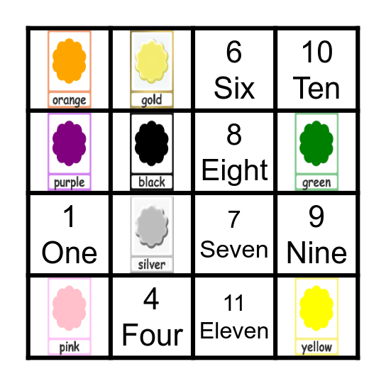 Color and Number Bingo Card