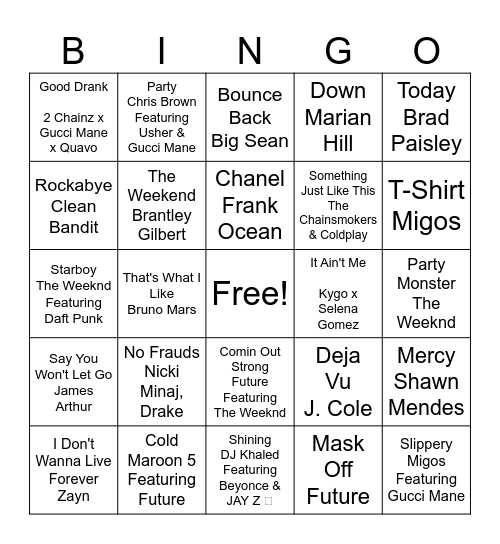 MUSIC Bingo Card
