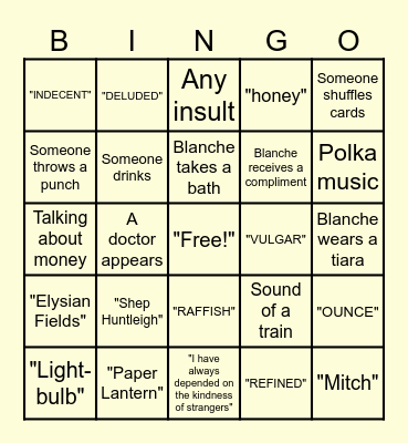 'A Streetcar Named Desire' Bingo Card