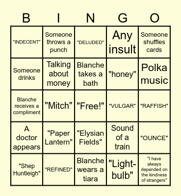 'A Streetcar Named Desire' Bingo Card