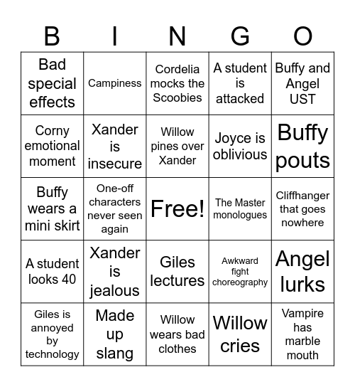 Buffy S1 Bingo Card