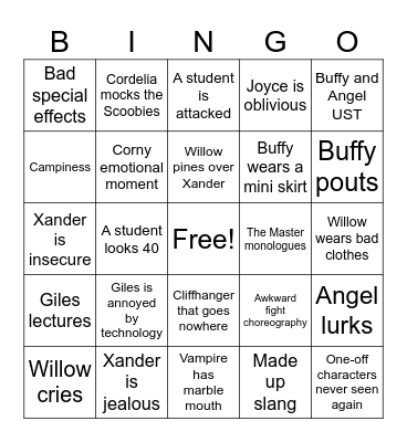 Buffy S1 Bingo Card