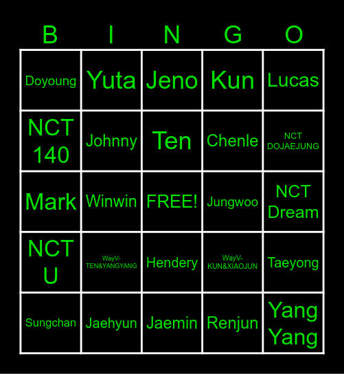 NCT BINGO (FORMER AND UNITS INCLUDED) Bingo Card