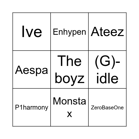 Kpop Nation Bingo Card