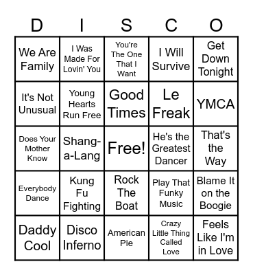 70's Music Bingo Card