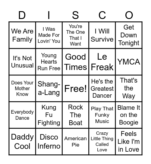 70's Music Bingo Card