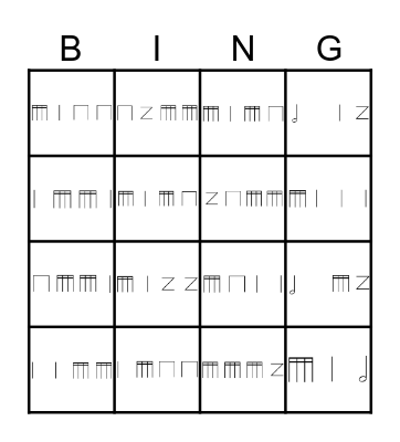 Rhythm Bingo - Yr 4!! Bingo Card