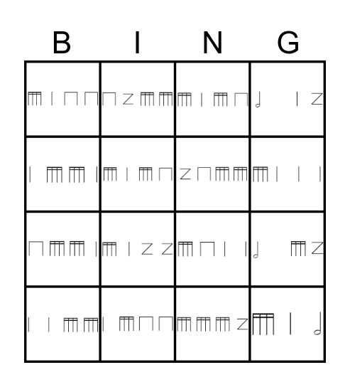 Rhythm Bingo - Yr 4!! Bingo Card