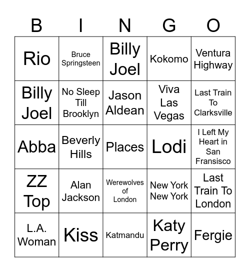 Places Bingo Card