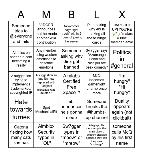 oOoOoh AiMBlox BinGo Card