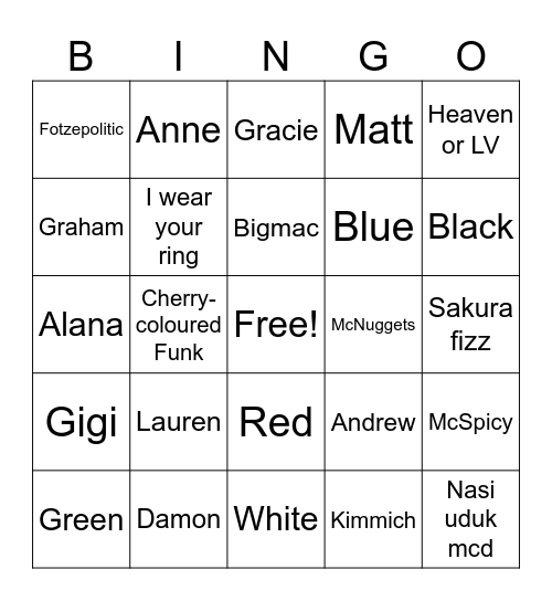 Andrew V Bingo Card