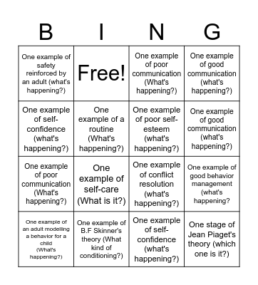 Family Studies Bingo Card