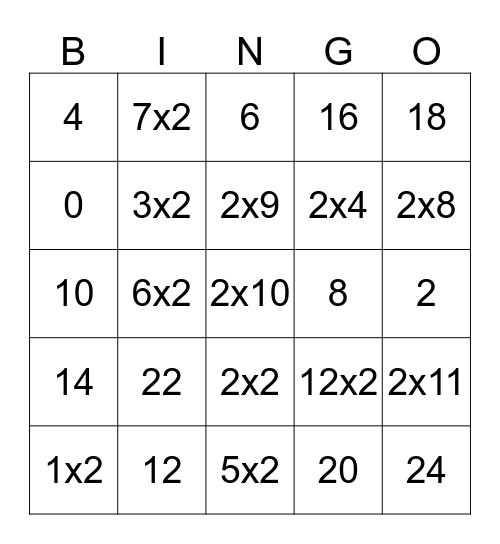 Multiplication Bingo Card