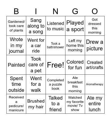 Self-Care Bingo Card