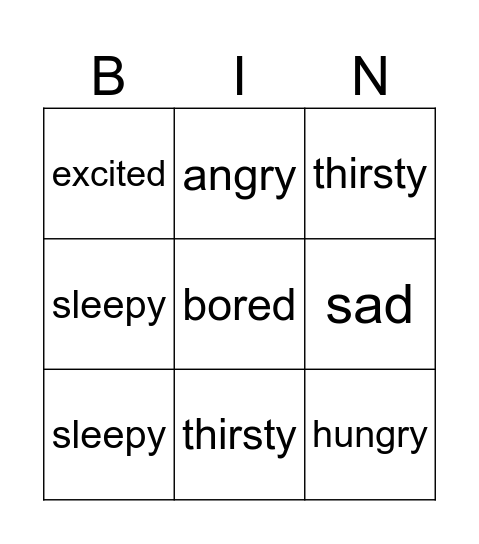 Feelings Bingo Card