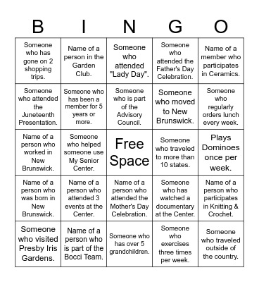 Getting to Know You Bingo Card