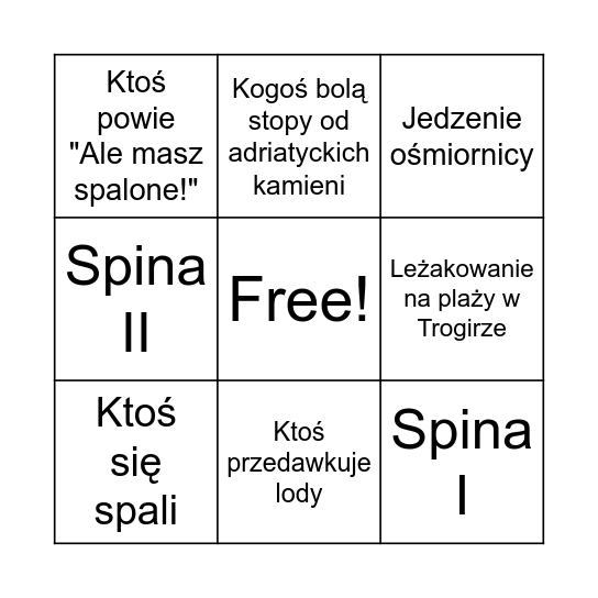 Chorwacja 2023 Bingo Card