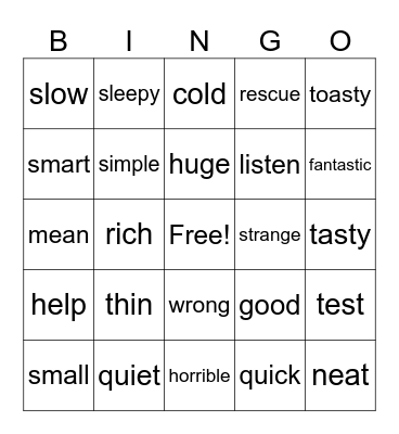 Synonym Bingo # 2 Bingo Card