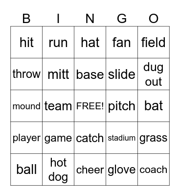 BASEBALL Bingo Card