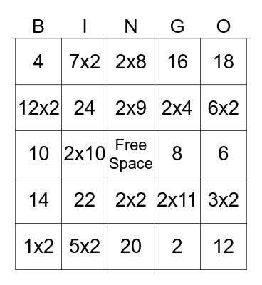 Multiplication Bingo Card