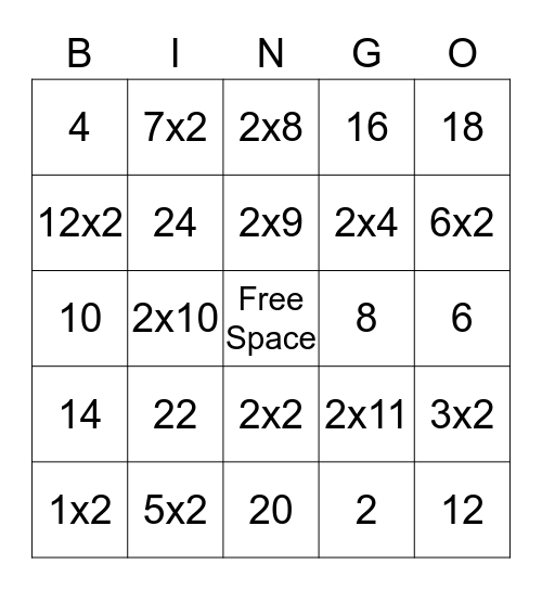 Multiplication Bingo Card