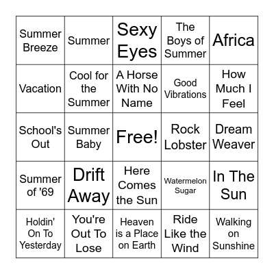 Songs of Summer Bingo Card