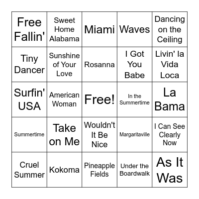 Songs of Summer Bingo Card