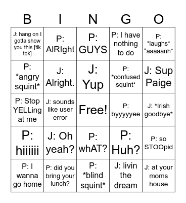 A PP BJ Bingo Card