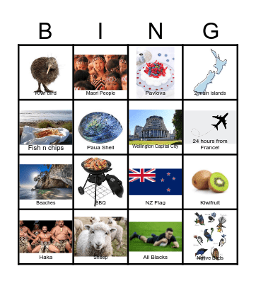 New Zealand Bingo Card