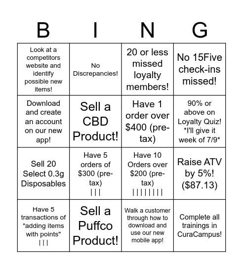 July Bingo Contest- Marianna & Autumn Bingo Card