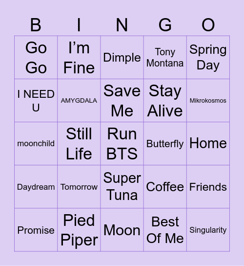 BTS FESTA BLACKOUT Bingo Card