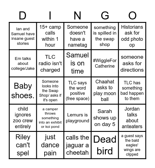 zoo crew bingo Card