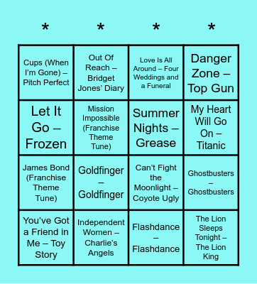 Saturday Night at the Movies Bingo Card