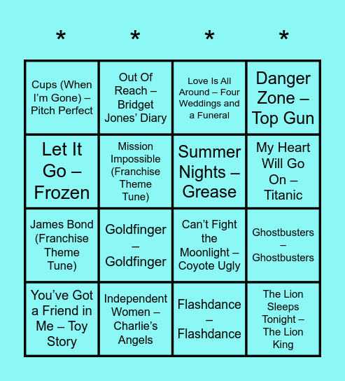Saturday Night at the Movies Bingo Card