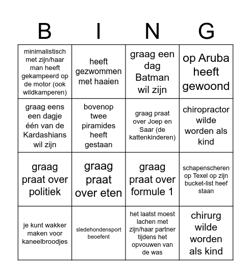 Vind een collega die: Bingo Card