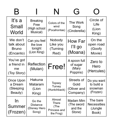 Magical World of Disney Bingo Card