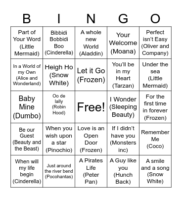 Magical World of Disney Bingo Card