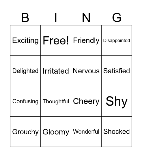 Emotions Bingo Card